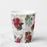 Vintage Christmas Rose Joyeux Noel Ephemera Paper Cups<br><div class="desc">Elegant and richly-detailed vintage Christmas floral seamless composition featuring "Joyeux Noel" typography,  handwritten script,  postage graphic,  holly,  mistletoe,  and deep red and ivory roses on aged parchment background.</div>