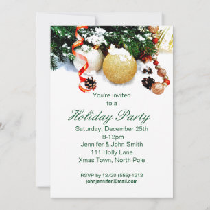 Vintage Christmas Rustic Ornament Holiday Party Invitation