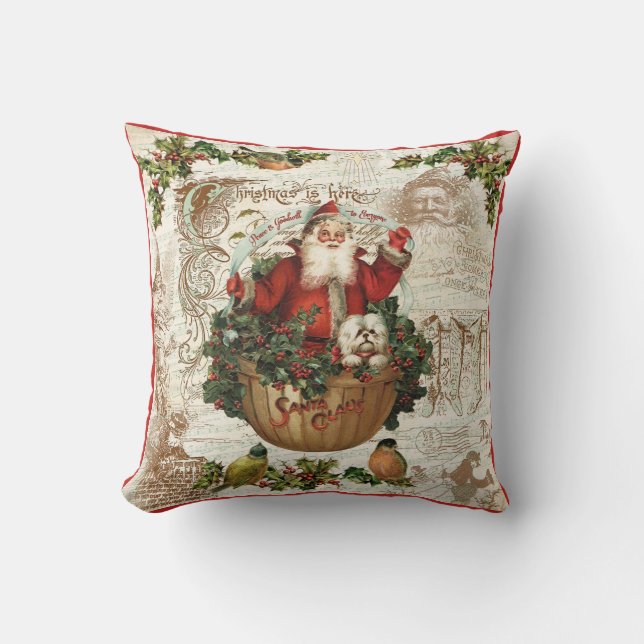 Vintage Christmas Rustic Santa Pillow (Front)