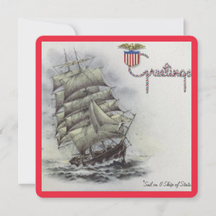 Vintage Christmas Sailboat Ship Holiday Card
