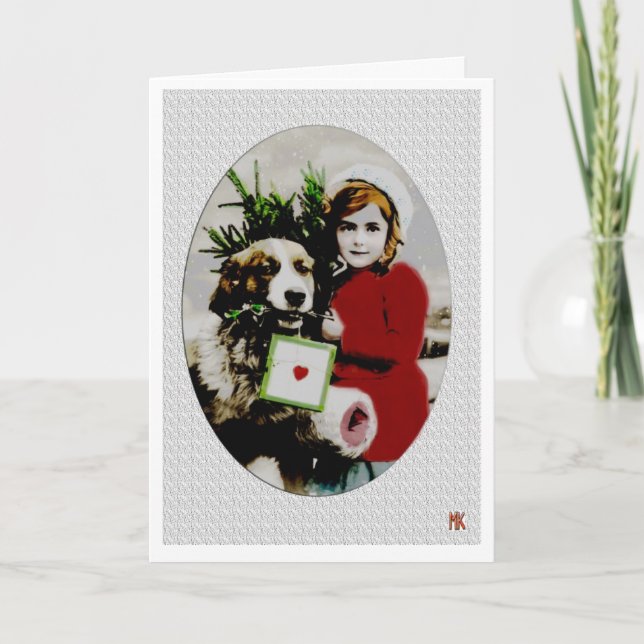 Vintage Christmas Saint Bernard Dog Card (Front)