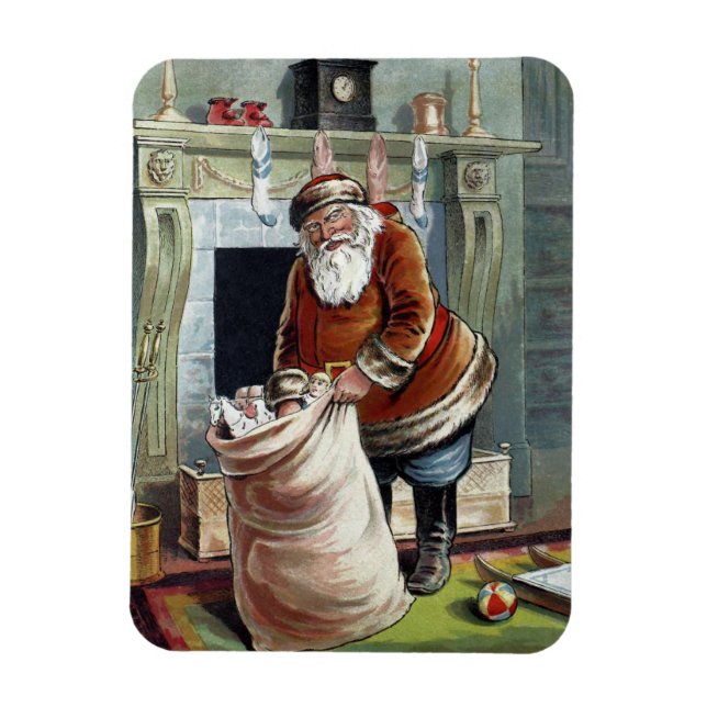 Vintage Christmas, Saint Nicholas by the Fireplace Magnet (Vertical)