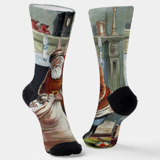 Vintage Christmas, Saint Nicholas by the Fireplace Socks