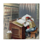 Vintage Christmas, Saint Nicholas Naughty or Nice  Tile<br><div class="desc">Vintage illustration Victorian Era Christmas design featuring an old world Santa Claus reviewing his Naughty or Nice List on Christmas Eve.</div>