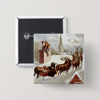 Vintage Christmas, Saint Nicholas on the Rooftop 15 Cm Square Badge