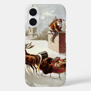 Vintage Christmas, Saint Nicholas on the Rooftop iPhone 16 Case