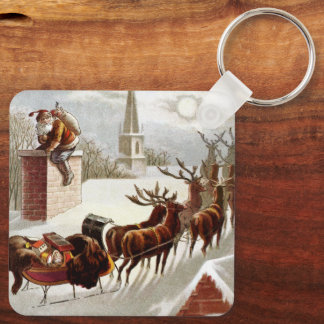 Vintage Christmas, Saint Nicholas on the Rooftop Key Ring