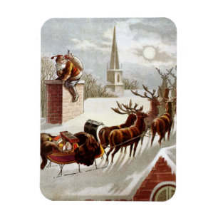 Vintage Christmas, Saint Nicholas on the Rooftop Magnet