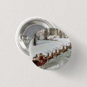 Vintage Christmas, Saint Nicholas with Reindeer 3 Cm Round Badge