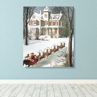 Vintage Christmas, Saint Nicholas with Reindeer Canvas Print