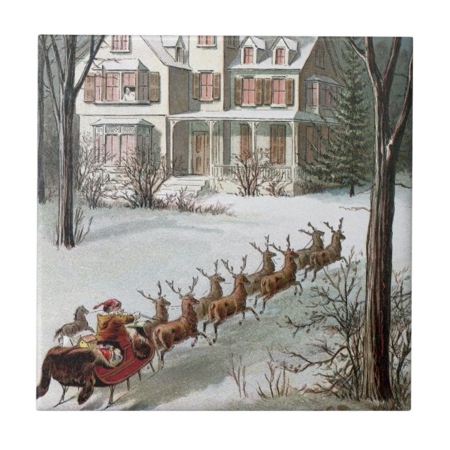 Vintage Christmas, Saint Nicholas with Reindeer Tile (Front)