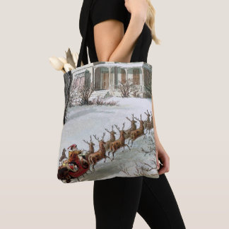 Vintage Christmas, Saint Nicholas with Reindeer Tote Bag