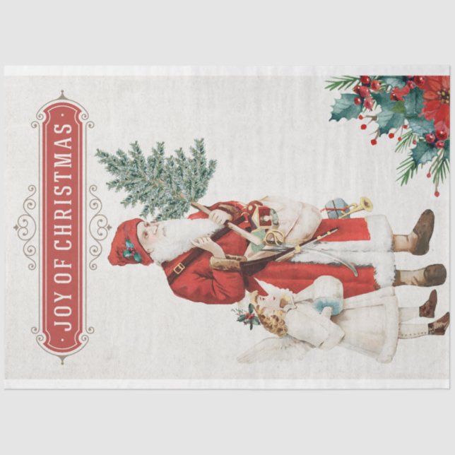 Vintage Christmas Santa and Angel Decoupage Tissue Paper (Front)