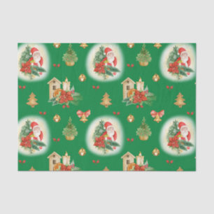 Vintage Christmas Santa and Decorations Green Tissue Paper