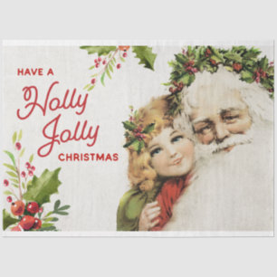 Vintage Christmas Santa and Girl Decoupage Tissue Paper