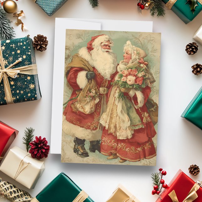 Vintage Christmas Santa and Mrs Claus Holiday Card (Creator Uploaded)