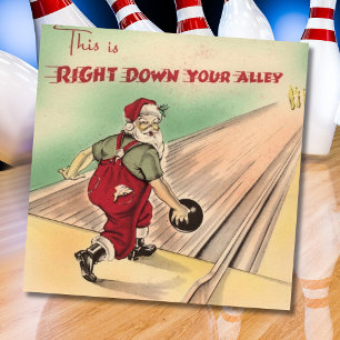 Vintage Christmas Santa Bowling Holiday Card