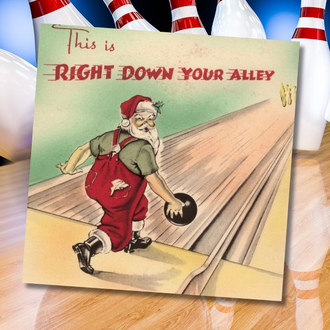 Vintage Christmas Santa Bowling Holiday Card (Creator Uploaded)