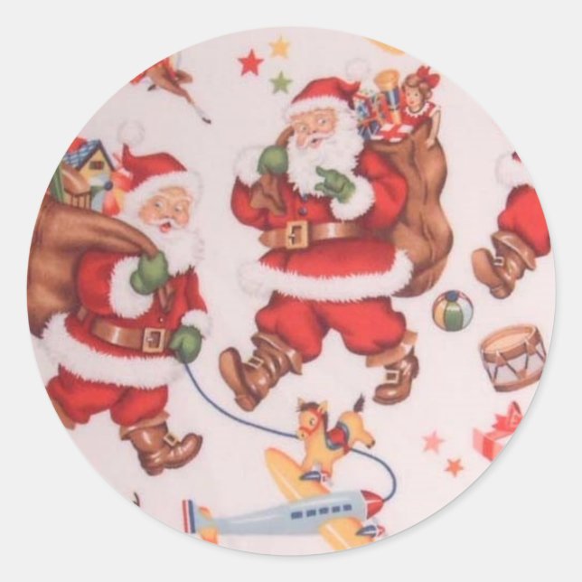 Vintage Christmas Santa Classic Round Sticker (Front)