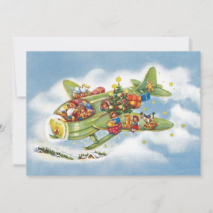 Vintage Christmas, Santa Claus Aeroplane Invitatio Invitation