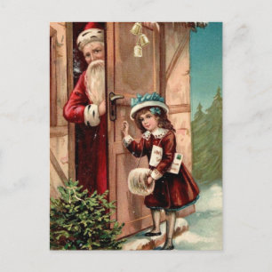 Vintage Christmas Santa Claus and a Girl  Holiday Postcard