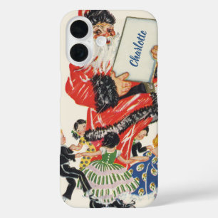Vintage Christmas Santa Claus and Children Dance iPhone 16 Case