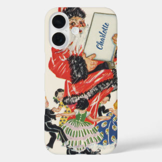 Vintage Christmas Santa Claus and Children Dance iPhone 16 Case
