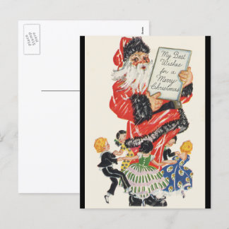 Vintage Christmas Santa Claus and Children Dance Holiday Postcard