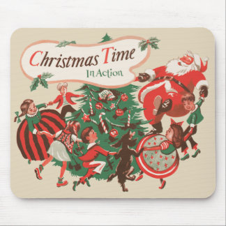 Vintage Christmas Santa Claus and Dancing Children Mouse Pad