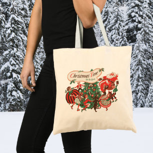 Vintage Christmas Santa Claus and Dancing Children Tote Bag