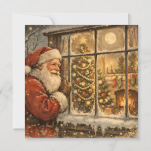 Vintage Christmas Santa Claus at the Window Holiday Card