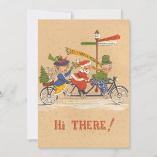 Vintage Christmas, Santa Claus Bicycle Invitation