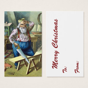 Vintage Christmas, Santa Claus Building Toys Saw