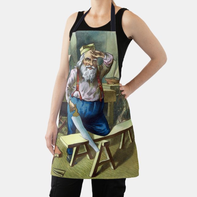 Vintage Christmas, Santa Claus Building Toys Saw Apron (Insitu)
