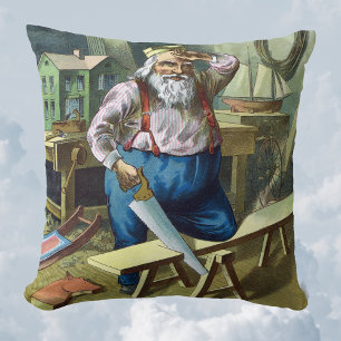 Vintage Christmas, Santa Claus Building Toys Saw Cushion