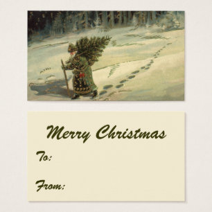 Vintage Christmas, Santa Claus Carrying a Tree