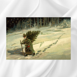 Vintage Christmas, Santa Claus Carrying a Tree Poster