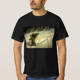 Vintage Christmas, Santa Claus Carrying a Tree T-Shirt