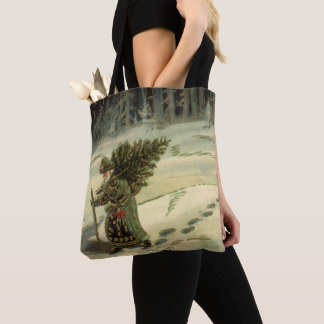 Vintage Christmas, Santa Claus Carrying a Tree Tote Bag