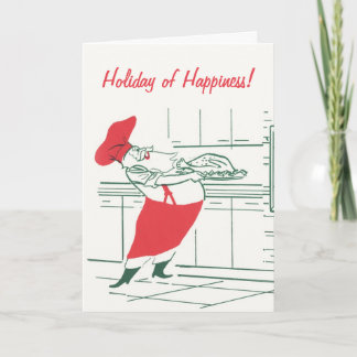 Vintage Christmas, Santa Claus Chef and Turkey Holiday Card