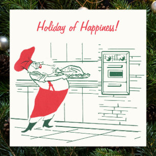 Vintage Christmas, Santa Claus Chef and Turkey Poster