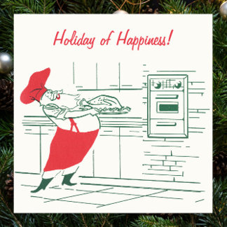 Vintage Christmas, Santa Claus Chef and Turkey Poster