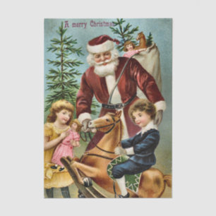 Vintage Christmas Santa Claus Children Toys Tissue Paper