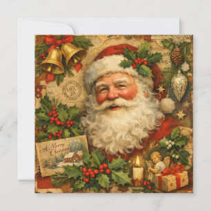 Vintage Christmas Santa Claus Collage Illustration Holiday Card