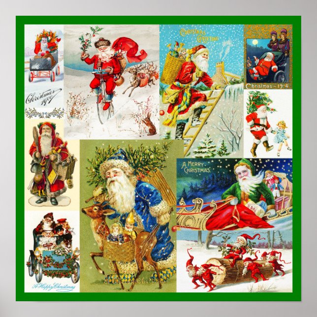 Vintage Christmas Santa Claus Collage Poster (Front)