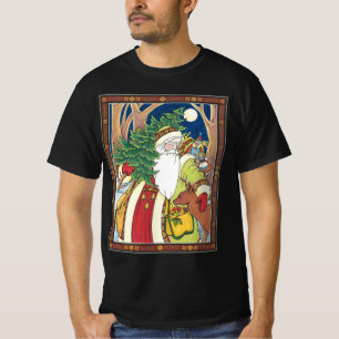 Vintage Christmas, Santa Claus Deer in Forest T-Shirt