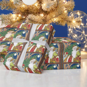 Vintage Christmas, Santa Claus Deer in Forest Wrapping Paper