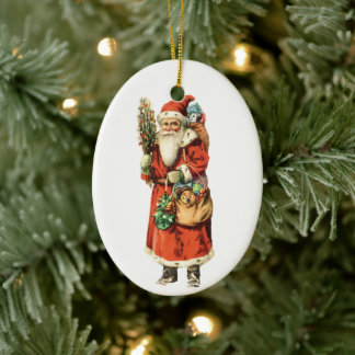 Vintage Christmas, Santa Claus Die Cut Image Ceramic Tree Decoration