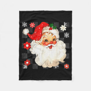 Vintage Christmas Santa Claus Face Checkered Old F Fleece Blanket