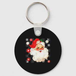 Vintage Christmas Santa Claus Face Checkered Old F Key Ring